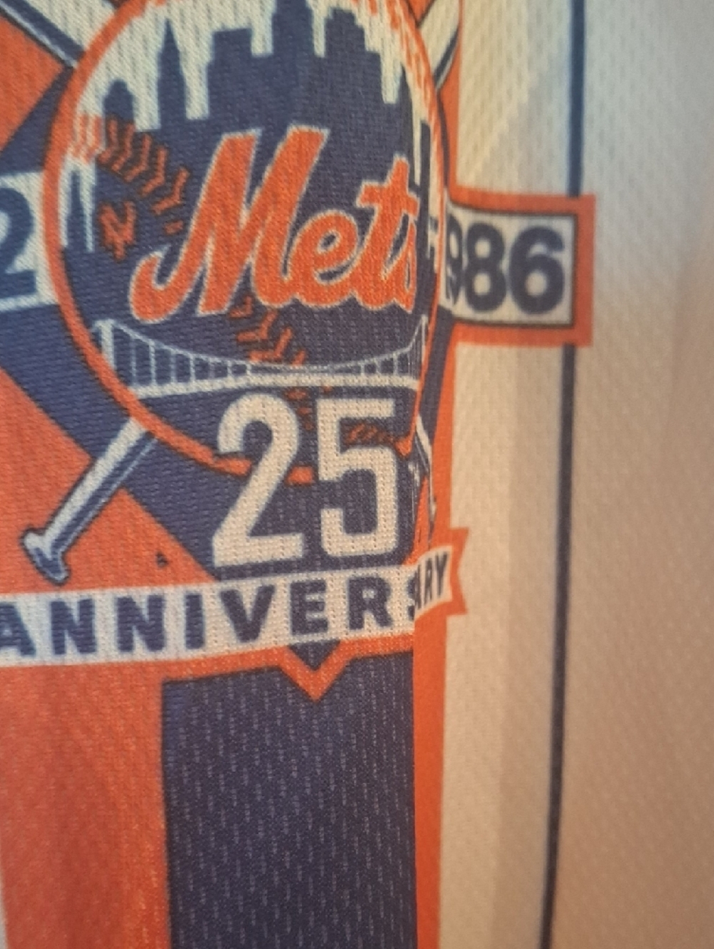 Mets 25th Anniversary Pinstripe Baseball Jersey - White, Blue & Orange - Picture 4 of 5